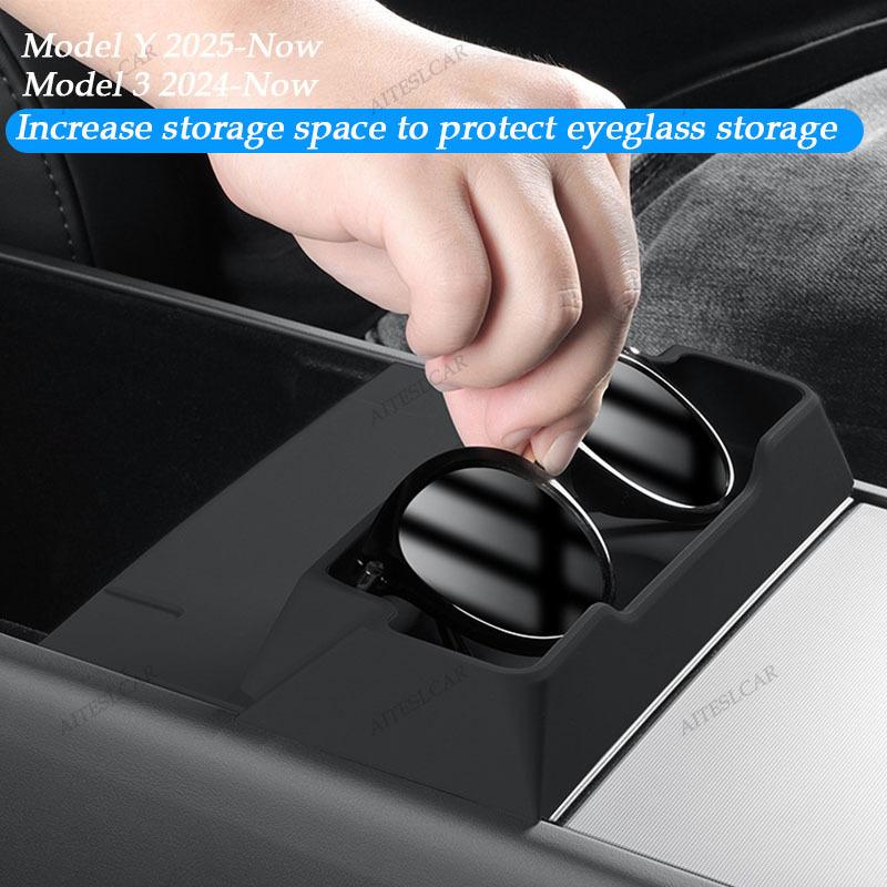 For Tesla Model 3 Y Juniper 2025 2026 Center Console Armrest Storage Box Glasses Holder Tray Case Organizer Interior Accessories
