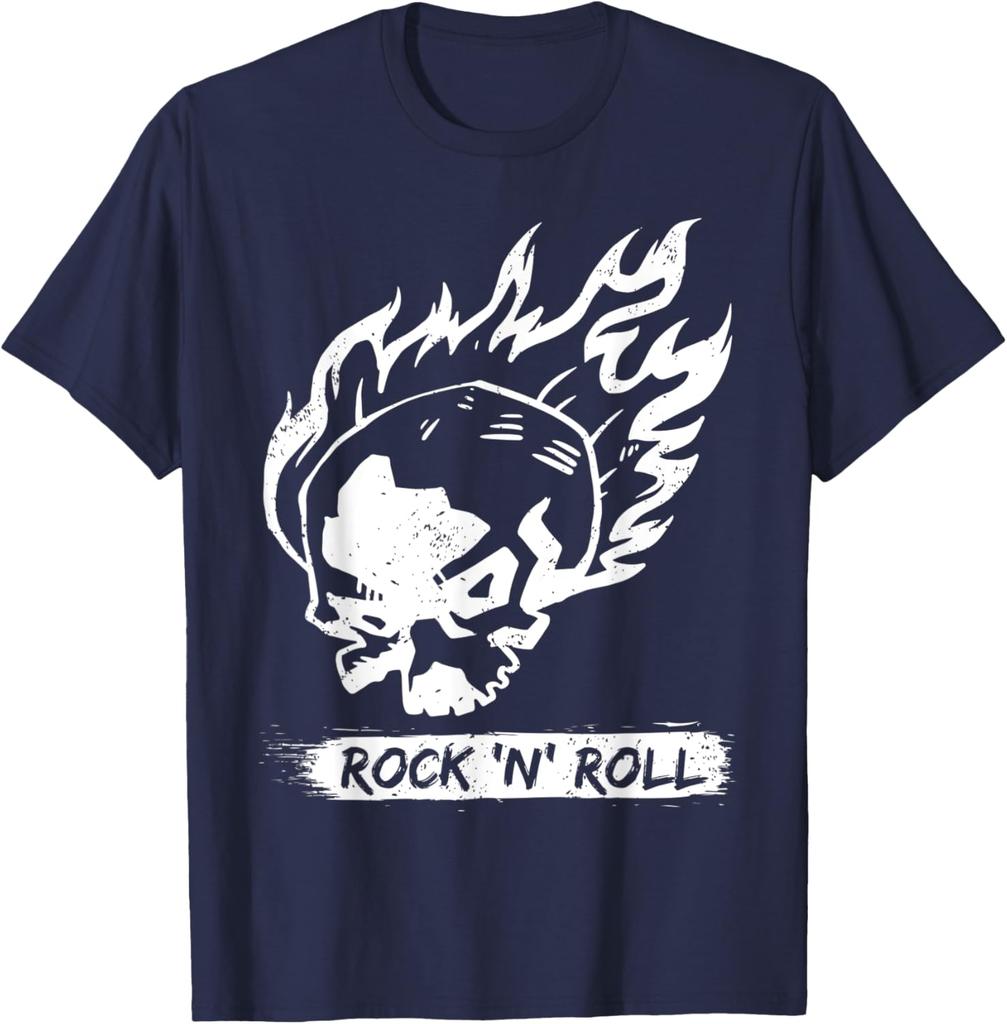 Хипстерская футболка с принтом 'Пылающий Череп Rock N Roll', повседневная, хлопковая, с коротким рукавом