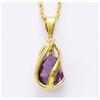 [R3674] - Gold Plated Pendant 'Linda' Golden Purple - 17x9 Mm