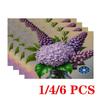 4/6 шт. Прямоугольные салфетки под тарелки - 12x18 дюймов, фиолетовые с цветочным узором, теплоизолирующие, с 2D-элементами