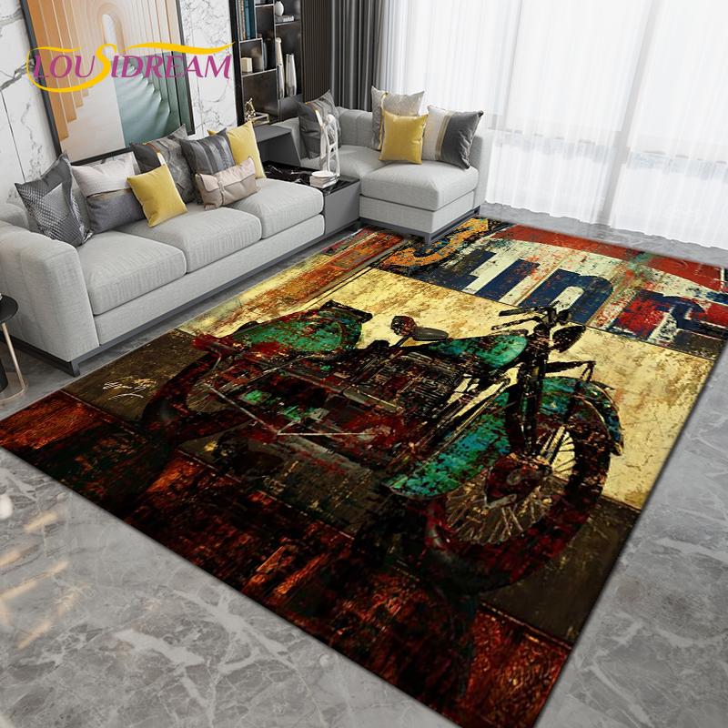 Ретро винтажный мотоциклетный коврик, большой ковер, ковер для гостиной, спальни, дивана, кухонный коврик для ванной комнаты, нескользящий напольный коврик в подарок