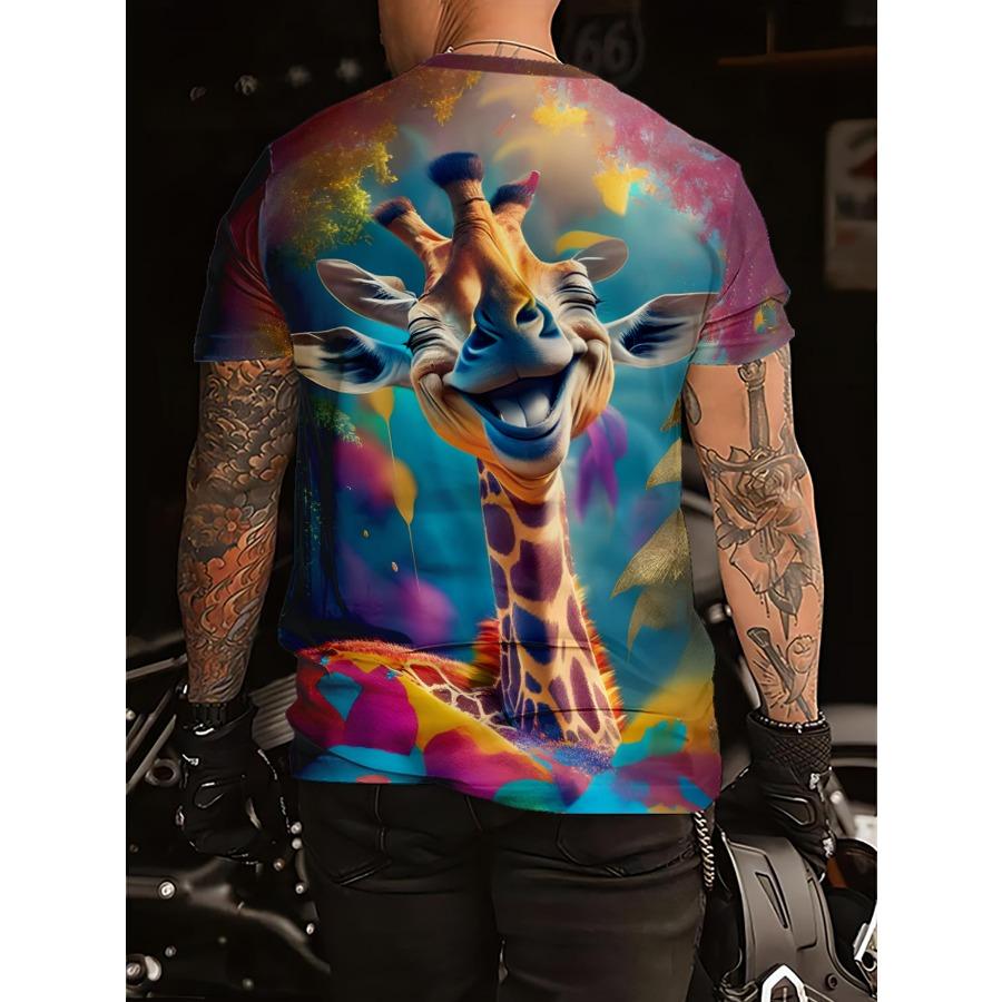 Футболки с рисунком жирафа, летние футболки, мужские уличные футболки с 3D принтом Феникса, модные топы с короткими рукавами и круглым вырезом