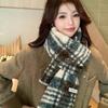 Korean Style Plaid Fleece Scarf Coldproof Winter Cashmere Shawl Elegant Curly Wool Scarf  Women