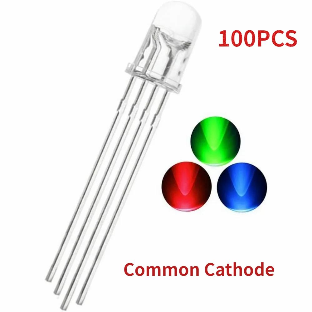 100 шт 5 мм полноцветный светодиод RGB красный/зеленый/синий общий катод/анод прозрачный подсветка цветной светодиод цветной набор для самостоятельного изготовления