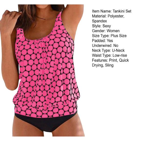 Yousheng 2 шт./комплект женский танкини комплект U-образный вырез без рукавов горошек принт топы завязки по бокам плавки комплект быстросохнущий купальник