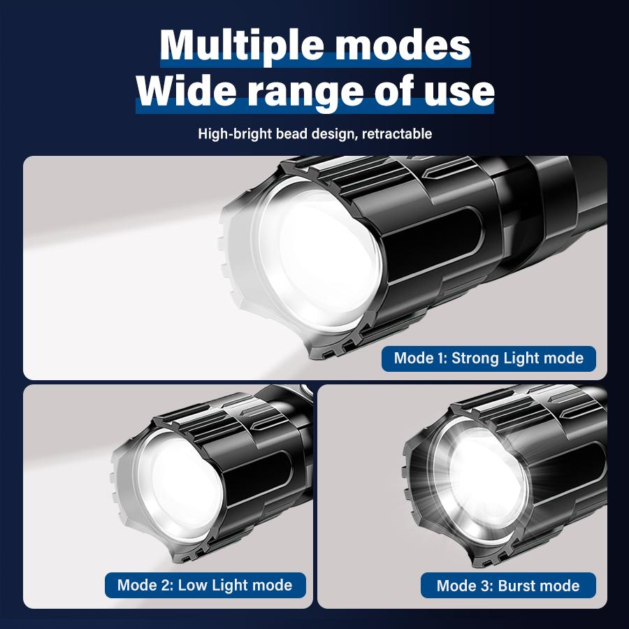 USB Rechargeable LED Flashlight Torch Zoom Flashlights Outdoor Super Bright Camping Lamp Night Fishing Portable Emergency Light