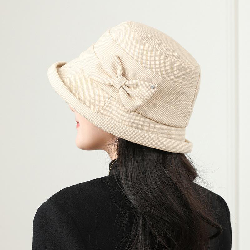 Новая женская клетчатая шляпа-ведро для пожилых людей, осенне-зимняя теплая шляпа с плоским верхом