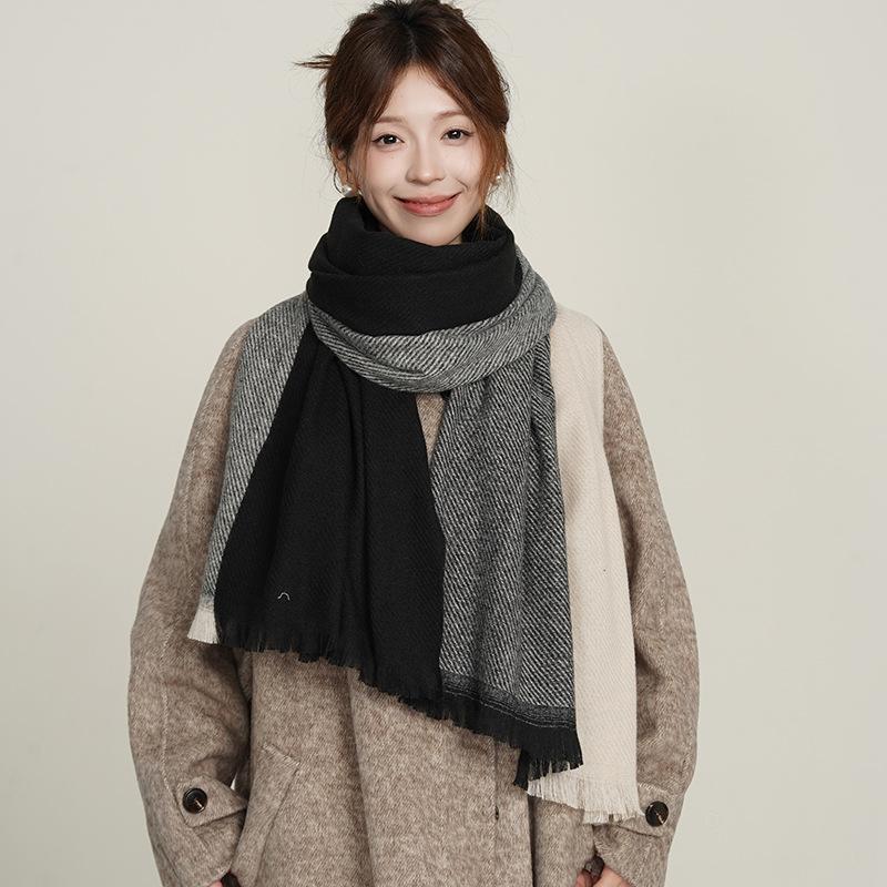 Double-Sided Color Matching Cashmere Scarf, Short Beard Scarf, Women'S Versatile High-End Warm Shawl