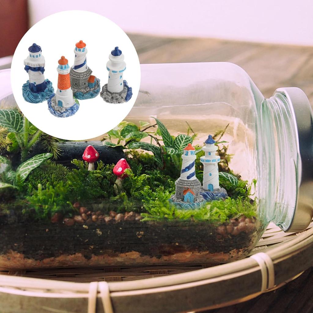 Toyvian 4 шт. Мини-декор маяка Средиземноморские фигурки Орнаменты Миниатюрные ландшафтные украшения (Случайный шаблон)