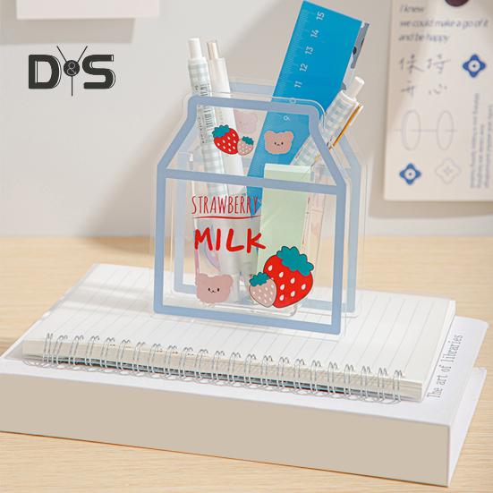 Прозрачный акриловый держатель для ручек в форме мультяшного молока/медведя, настольный ящик для хранения кистей для макияжа, органайзер для домашнего офиса, школьных принадлежностей