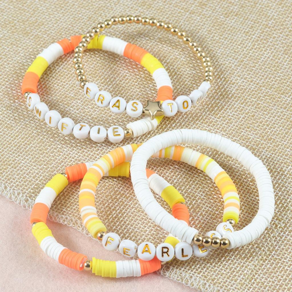 Multi-layer Color Soft Pottery Bracelet Elastic Color Letter Beaded Bracelet Set