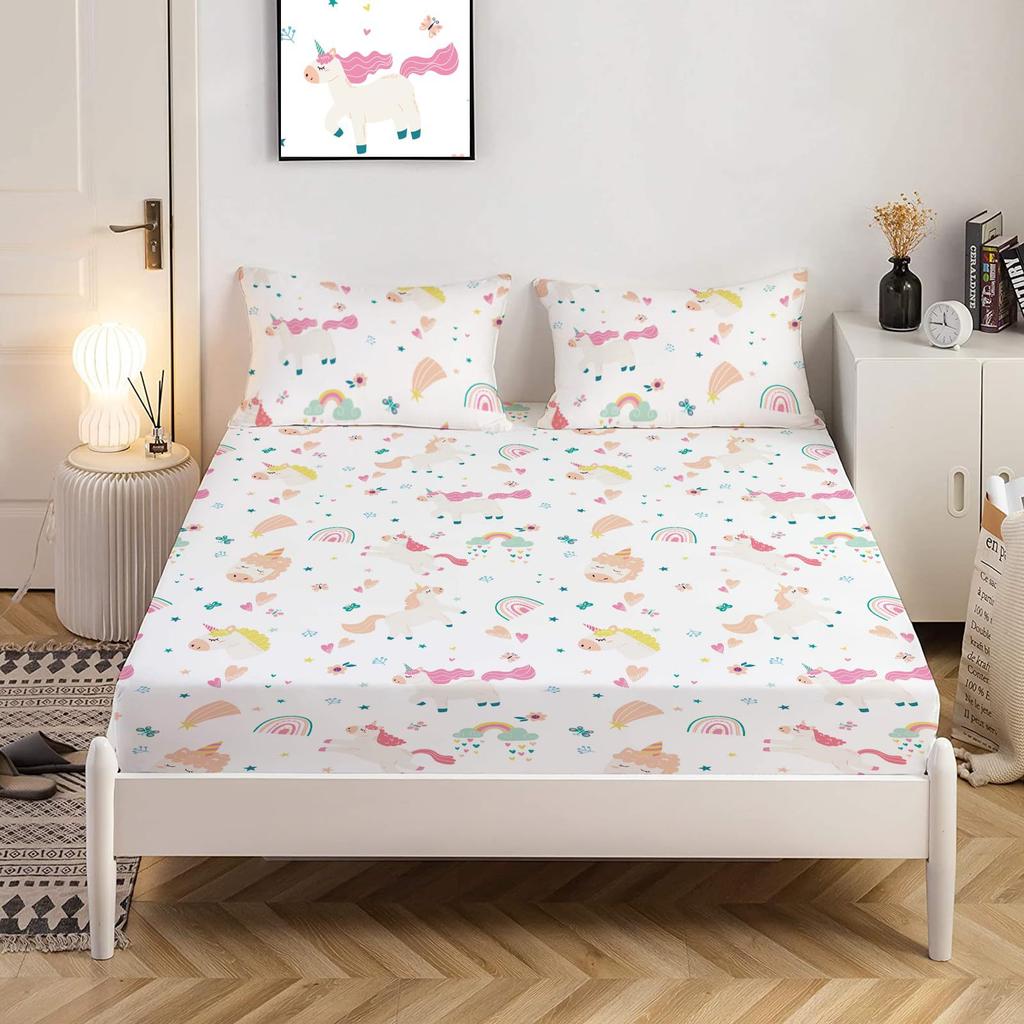 Милый мультяшный узор с кроликом Матрас Комплект постельного белья из трех предметов Цифровая печать Матрас Комплект из трех предметов