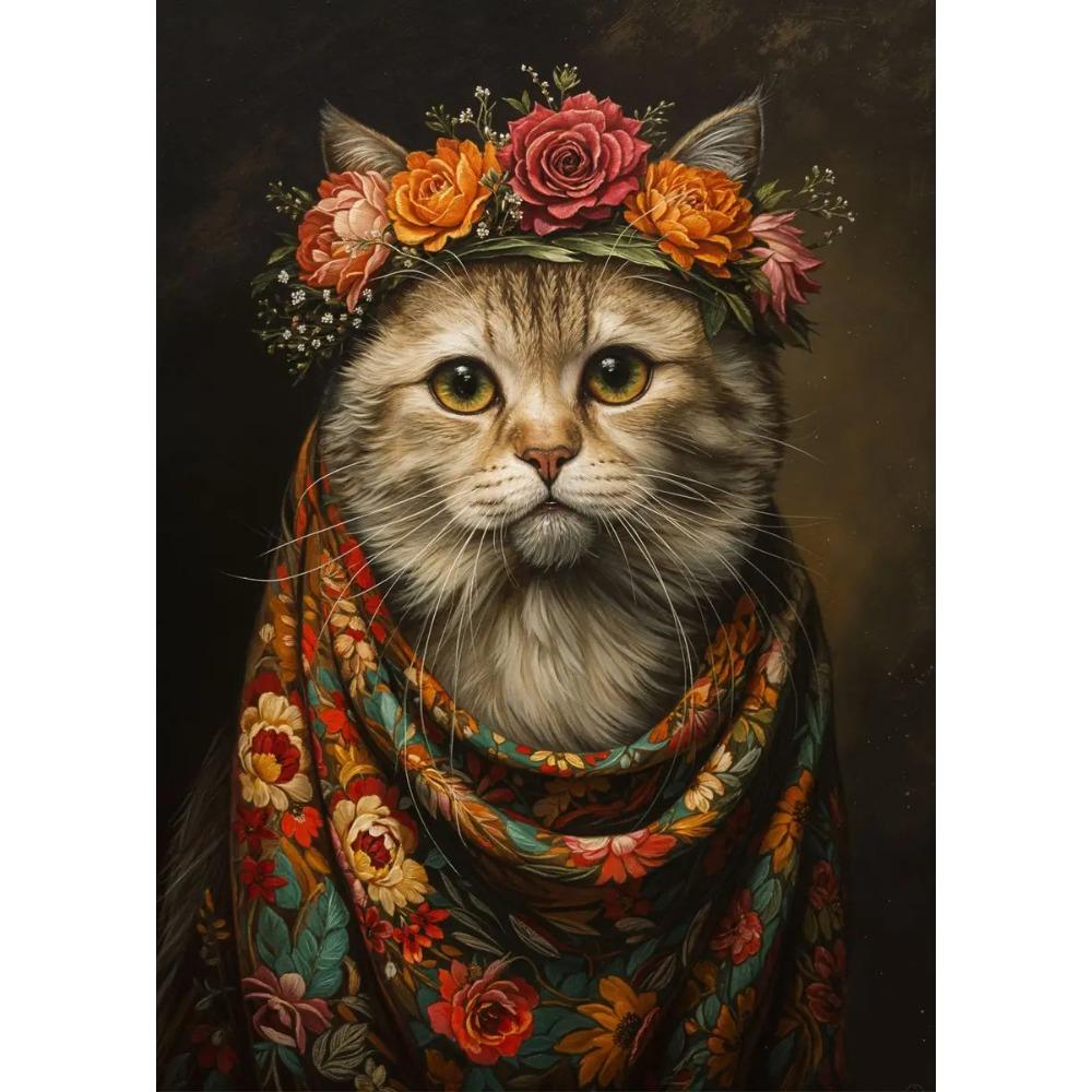 Retro Animals Posters Lion Wolf Rabbit Cat Dog Turtle with Flowers Print Canvas Painting Wall Art Picture Home Room Decor Mural