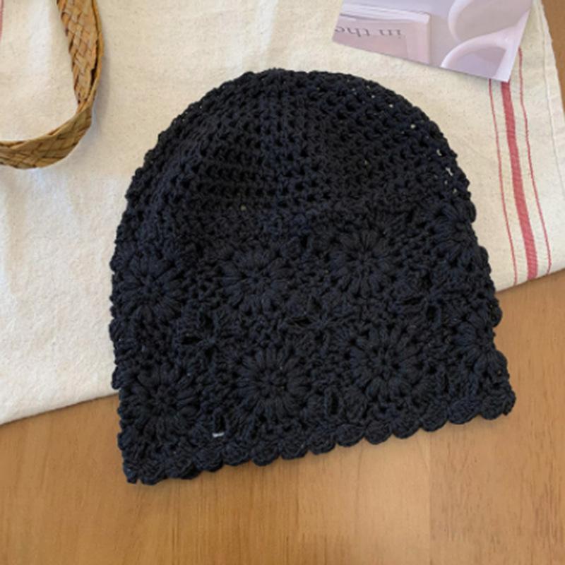 Women S Thin Breathable Crochet Knit Hat With 3d Flower Hollow Head Wrap Large Size