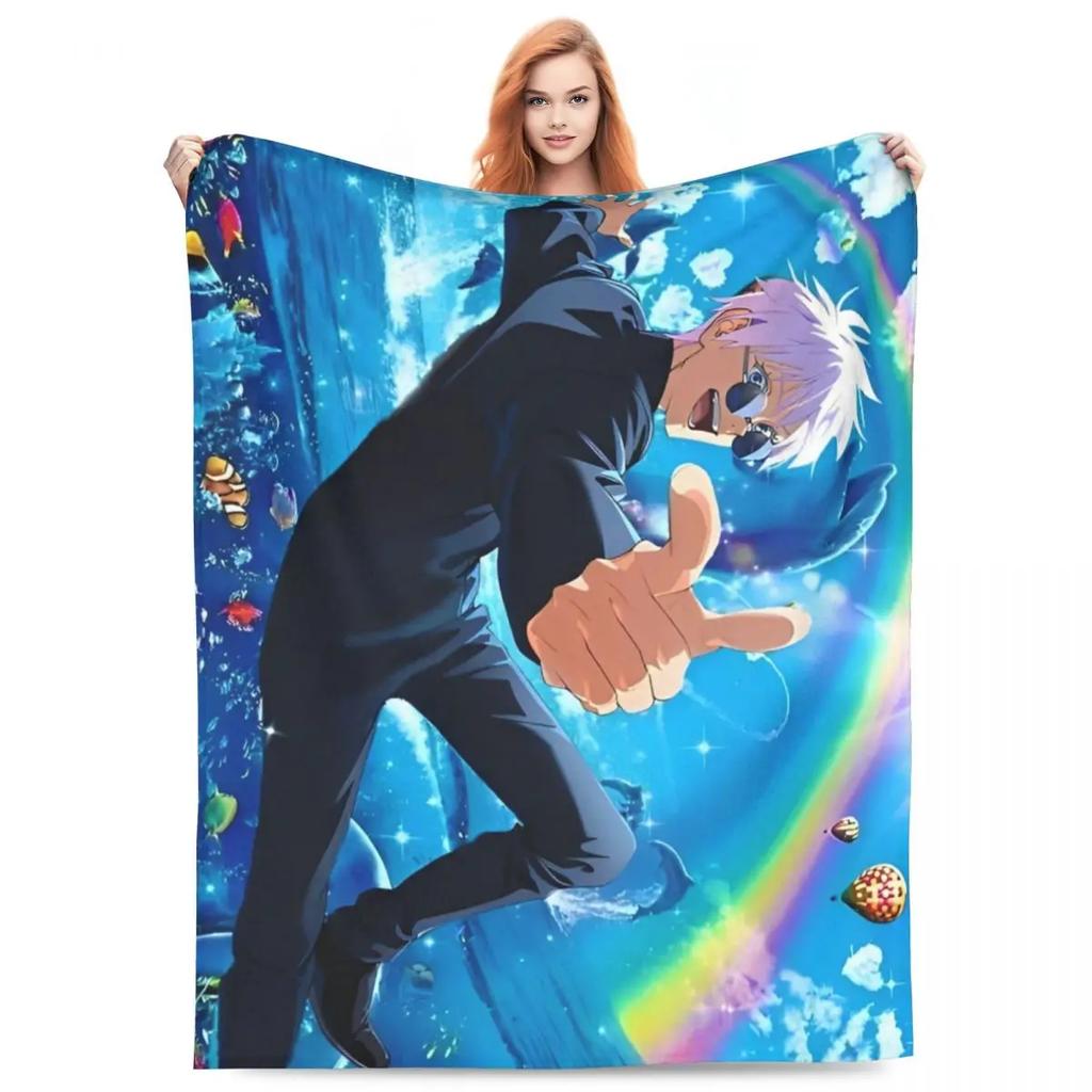 Вязаный плед Годжо Сатору Аниме Магическая битва Фланелевый плед Летний кондиционер Персонализированные Мягкие Теплые Покрывала