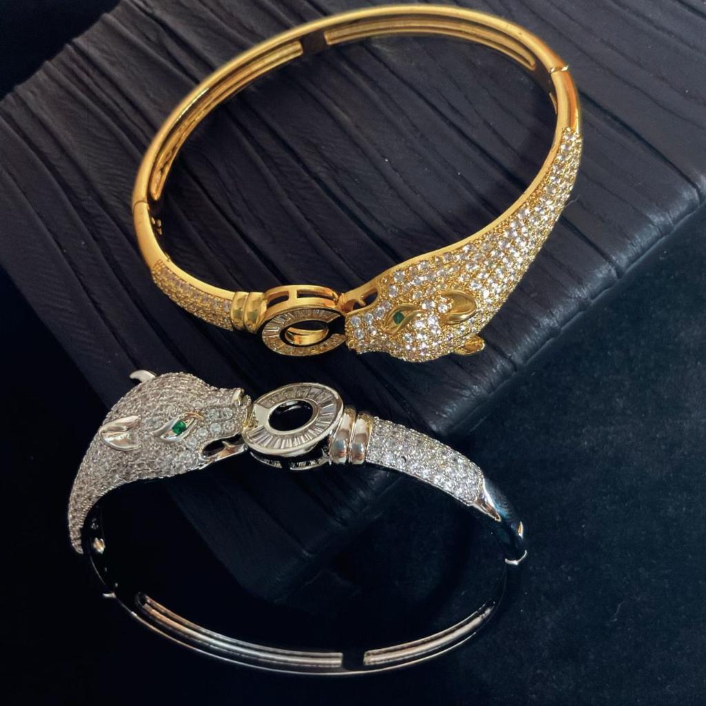 Новый Дворец Роскошная Мода Циркон Голова Леопарда Премиум Браслет Открытый Браслет