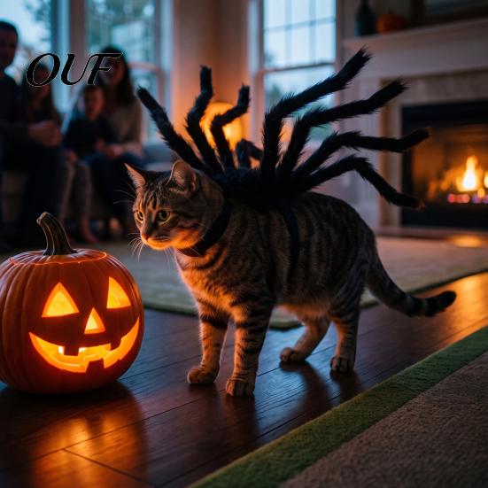 Festival Pet Apparel Halloween Spider Costume for Small Dogs Cats, Cat Cosplay Outfit with Adjustable Straps Spooky Holiday Party Dress Up And