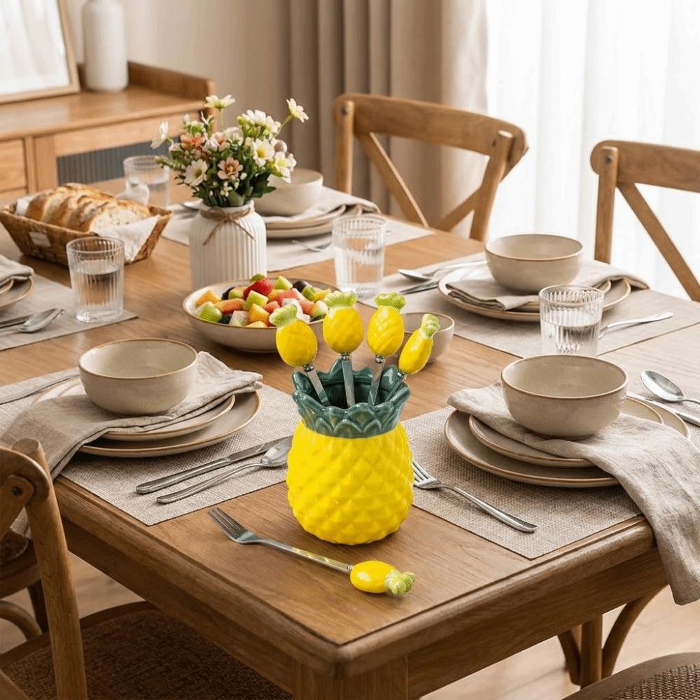 Exquisite Ceramic Storage Jar Pineapple-shaped Fruit Forks Set Chopstick Holder  Office