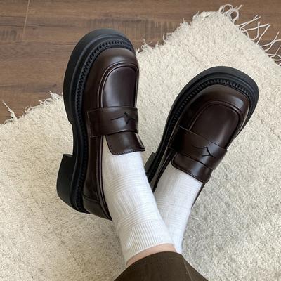 Роскошные женские лоферы из черной кожи на платформе, слипоны для женщин, весна 2024, британская повседневная обувь, женские туфли на низком каблуке