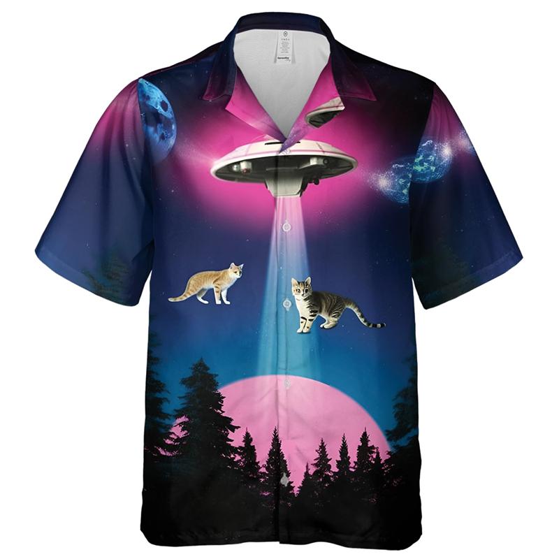 Рубашки с принтом животных и забавных кошек в 3D-стиле для мужчин, модная гавайская одежда, рубашка с коротким рукавом, повседневные блузки, однобортные мужские топы с кошками