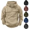 Men's Hooded Solid Color Sweater, European And American Youth Sports Multi Pocket Patch Leather Sweater Jacket