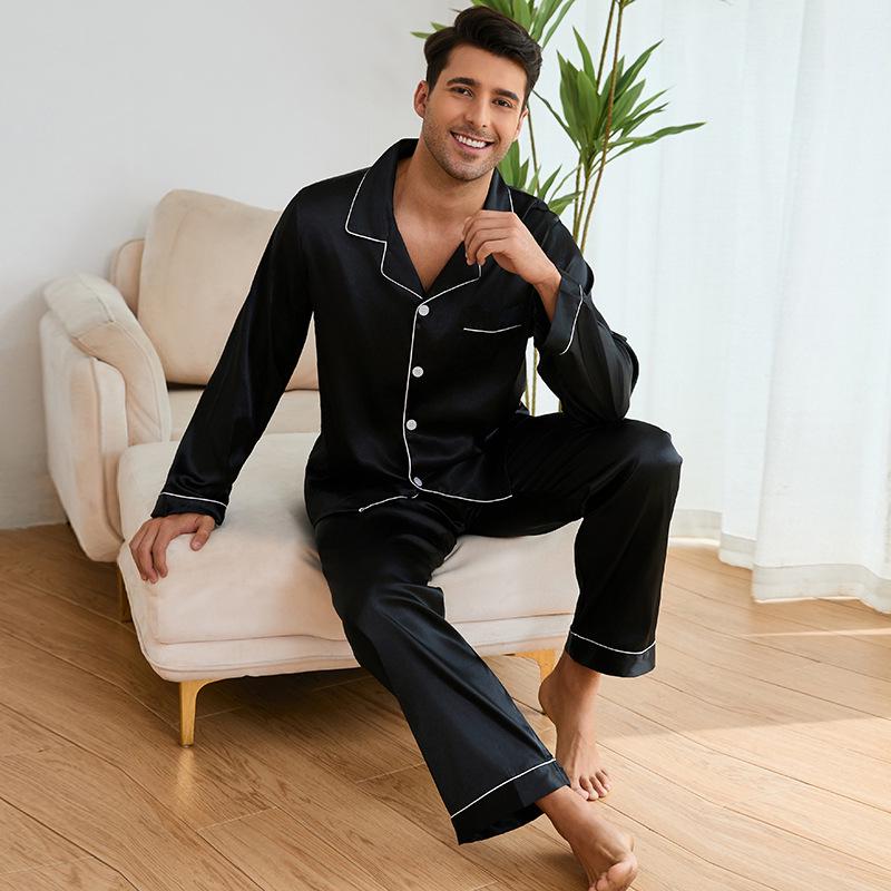 Yaoting Men's Silk Pajama Set - Red Long-Sleeve, Perfect for Weddings, Spring, and Autumn