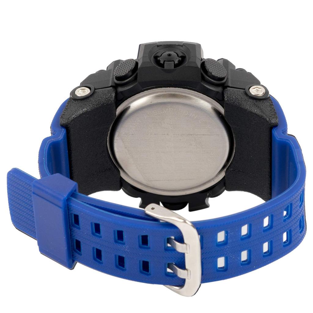 [Arias] Радиочасы на солнечной батарее с цифровым дисплеем, водонепроницаемые, многофункциональные, с подсветкой, перевернутым ЖК-дисплеем, уретановый пояс ADWW18107RCSOL-02, мужские, синие