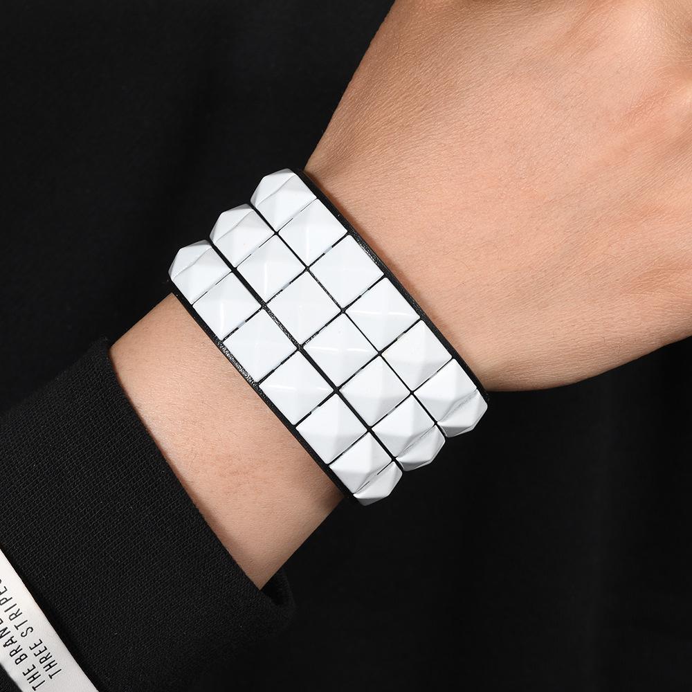 Multicolor Square Stud Faux Leather Bracelet - Punk Style