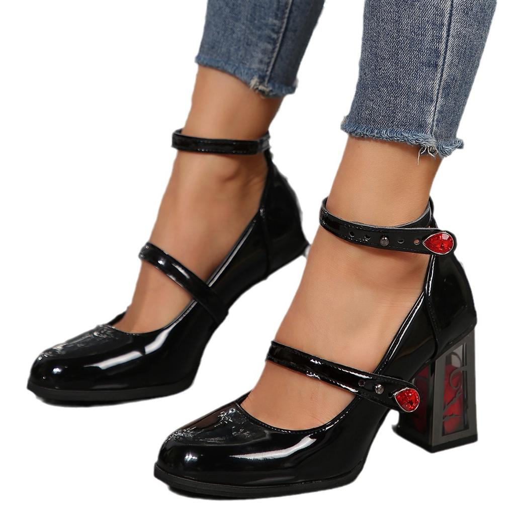 Rose Thick Heel Spring New Product Word with Mary Jane Shoes Retro Single Shoes Women