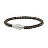 Les Trésors De Lily [R5107] - Silver Brown 'Giorgio' Steel Leather Bracelet - 220x6 Mm