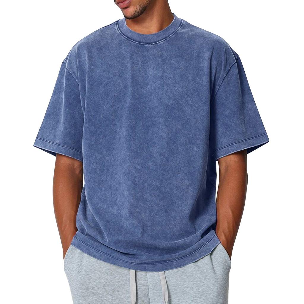 Мужской летний однотонный топ с круглым вырезом, свободный, с коротким рукавом