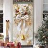 Christmas Door Cover 35x79in Stretchable Fabric Front Door Cover Decorative Bow And Bell Porch Sign Banner for Indoor Outdoor Home Decor