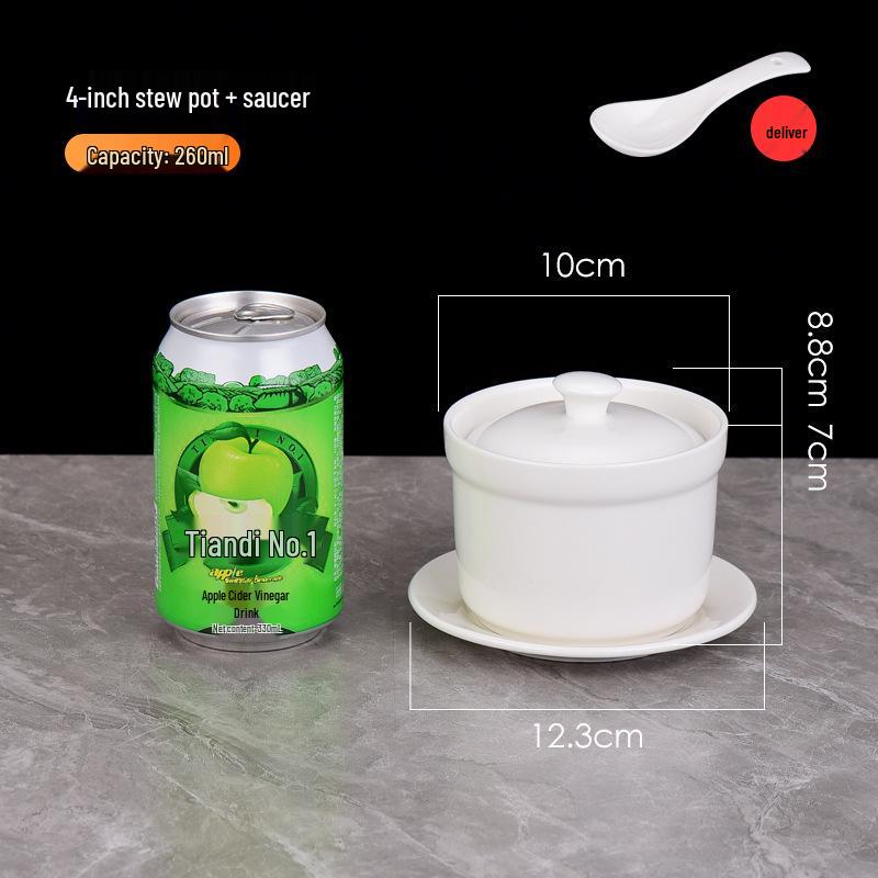 Белый керамический горшок для тушения с крышкой - Китайский суповой и пароварочный горшок в стиле Шасянь, с золотым ободком.