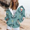 Женская модная повседневная толстовка с рождественским принтом и длинными рукавами, карманная куртка, пальто с капюшоном на молнии