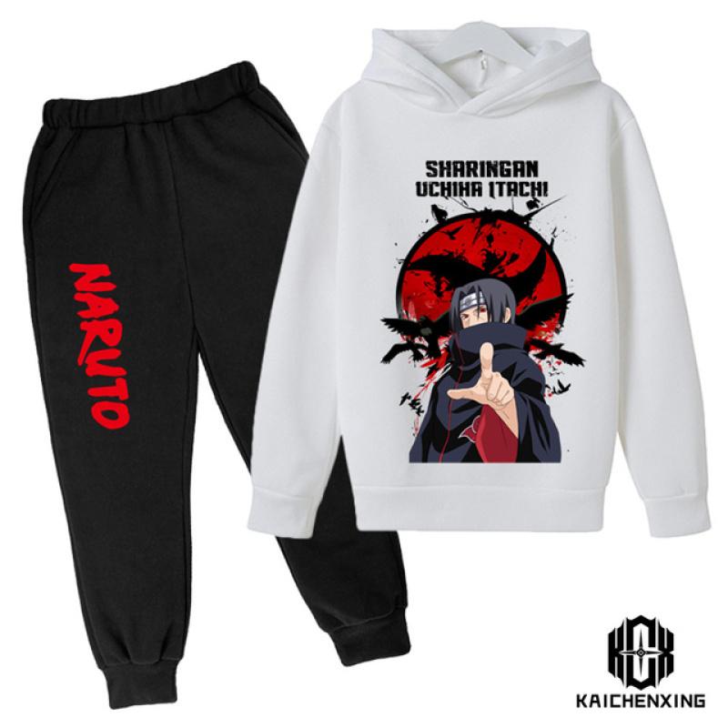 Комплект с капюшоном Наруто, детская одежда, одежда для маленьких девочек, повседневные свитера с капюшоном, детская одежда с капюшоном + брюки, 2 шт.