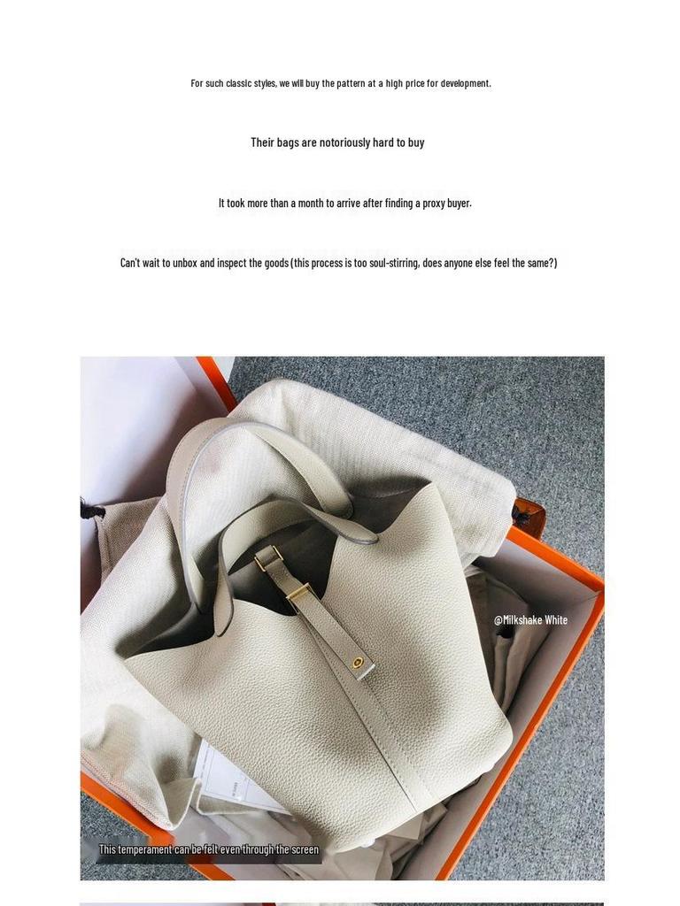 2025 Minimalist Veggie Basket Bag: Lychee Grain Cowhide, Fashionable & Spacious Handbag