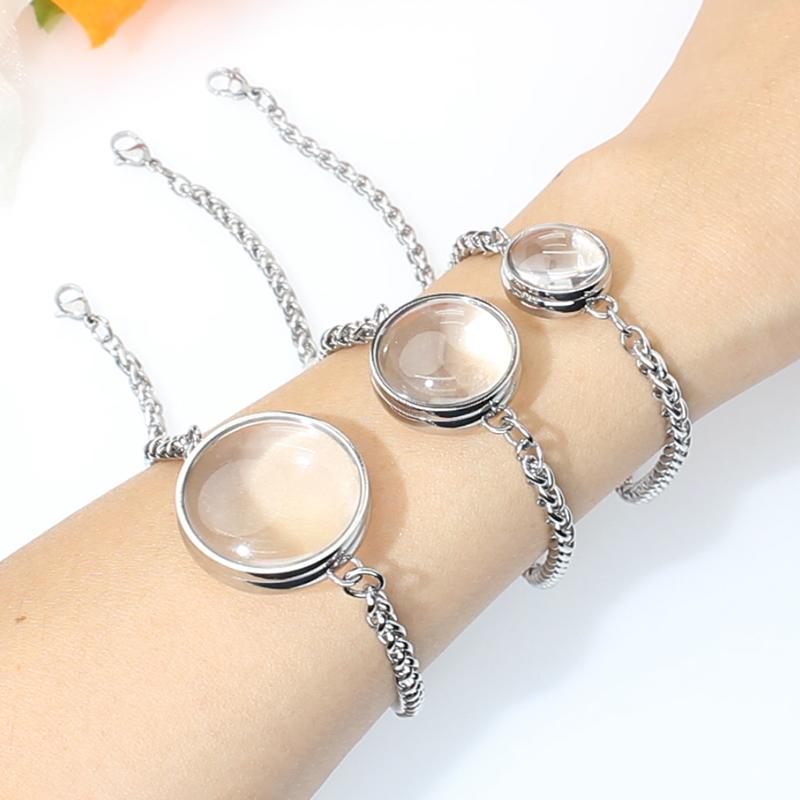Stainless Steel Double Curved Locket Bracelet Chain Glass Memory Charms Floating Locket Bangle Fillable DIY Jewelry Making