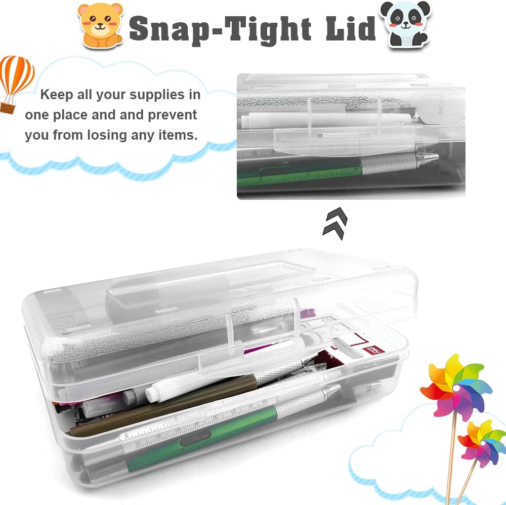 3-Piece Transparent PP Plastic Pencil Case (8 x 4.8 x 2.3 Inches) – Large Capacity Storage – Stackable and Airtight Design for Office Use