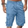 Мужские шорты с эластичным поясом, средней посадкой, однотонные шорты с множеством карманов, широкие летние пляжные шорты