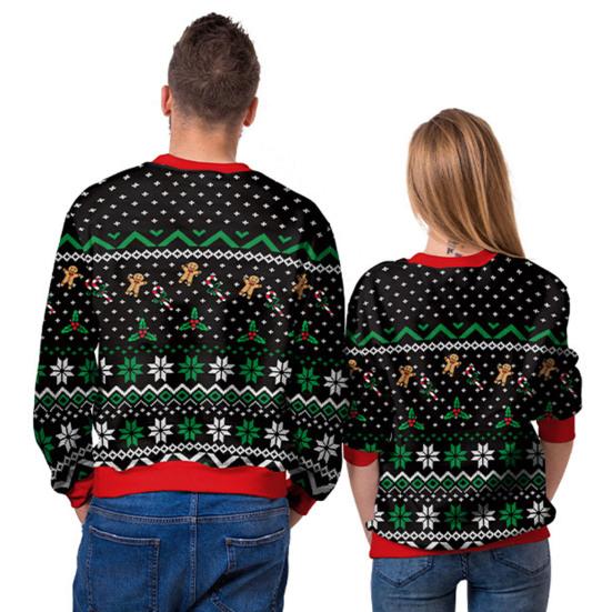 Couple Christmas Sweatshirt Christmas Print Loose Long Sleeves Colorful Round Neck Warm Unisex Elk Thick Women Men Sweatshirt for Party