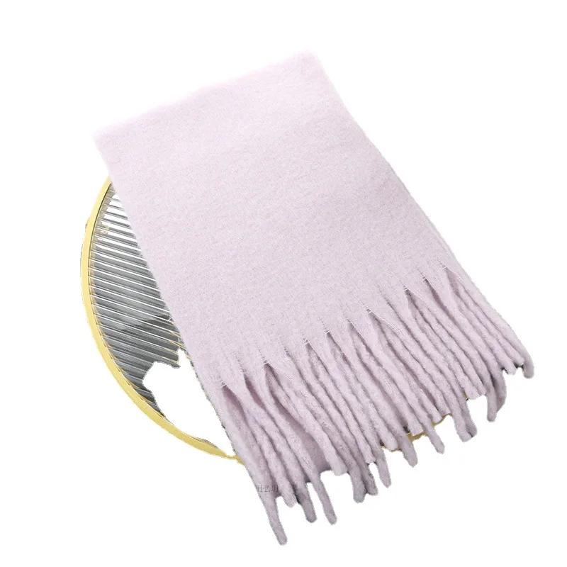 Thickened Extended Solid Color Scarf Women's Autumn Winter Korean Style Angora Student Shoulder Wrap Neck Warmer Pink Macaron