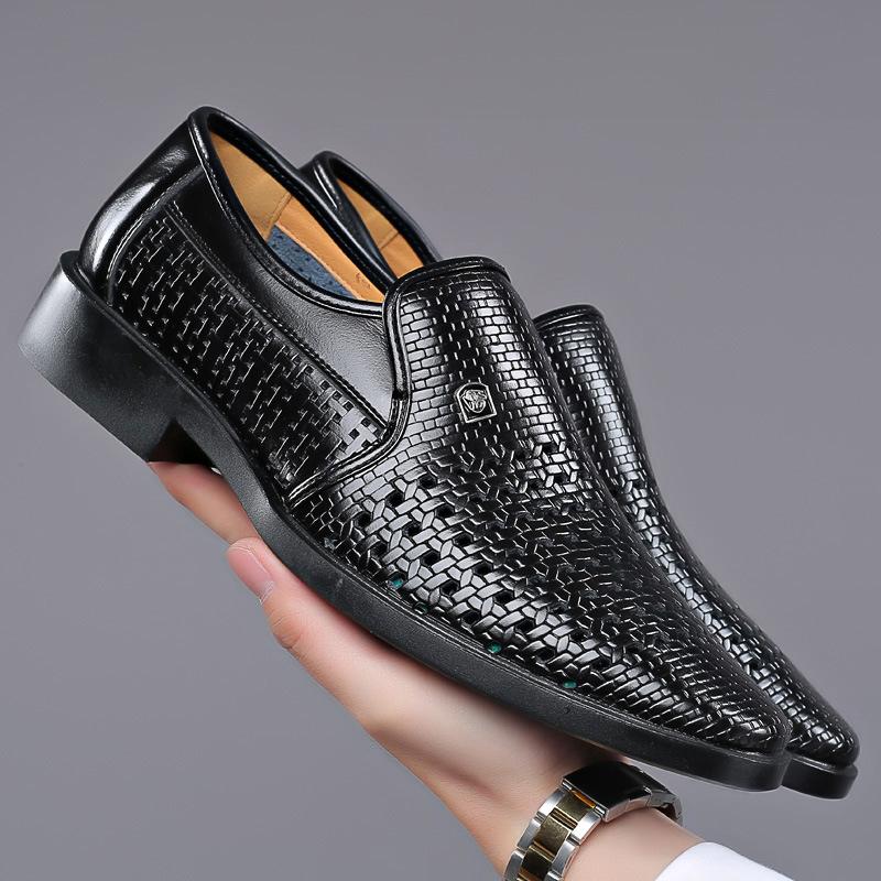 Модная мужская повседневная обувь из коровьей кожи, летние сандалии с вырезами, дышащие черные деловые туфли, туфли-лоферы без застежек для мужчин