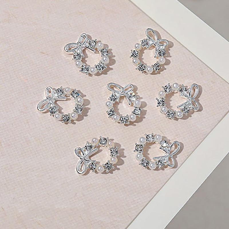 5Pcs Garland Bowknot Pearl Zircon Nail Art Charms Rhinestone Christmas Wreath Design Crystals Jewelry Nail Art Decoration