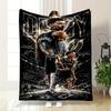 "Basketball Star Poster Black and White Flannel Blanket for Bedroom, Living Room, Sofa, and Nap