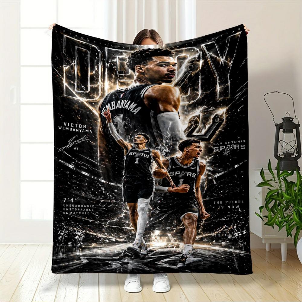 "Basketball Star Poster Black and White Flannel blanket for bedroom, living room, sofa, and nap
