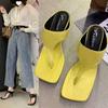 Korean Version of Simple Outer Wear Flip-flops Women's Summer 2025 New Fashionable Versatile Thin Heel Square Head High Heel Cool Slippers