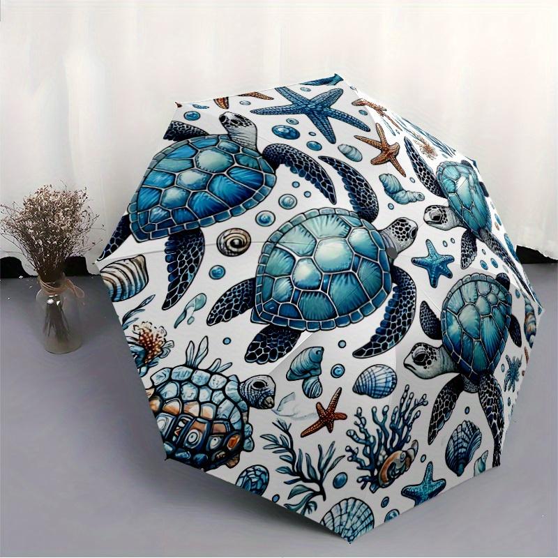 1pc Sea Turtle Print Automatic Open, Sturdy Iron Frame, Compact Folding Design, All-Season Portable Umbrella for Women & Men, Outdoor Umbrel