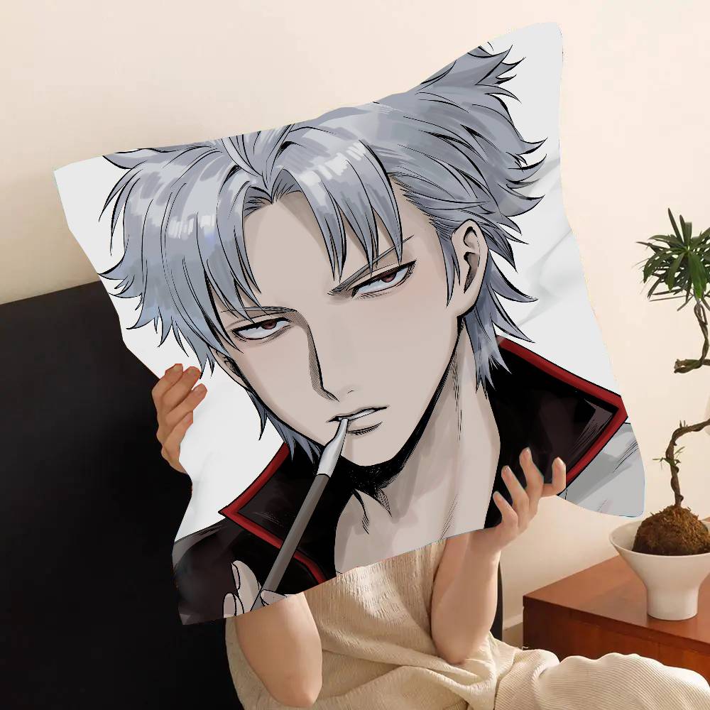 Anime Sakata Gintoki Pillow Case Fashion Square Pillowcase Bedroom Sofa Room Ins Decoration Leisure