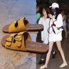 Fashion 2025 New Fashion Women's Slippers Square Toe Chain Slippers Flat Slide Sandals Beach Flip Flops Metal Decoration Casual Shoes