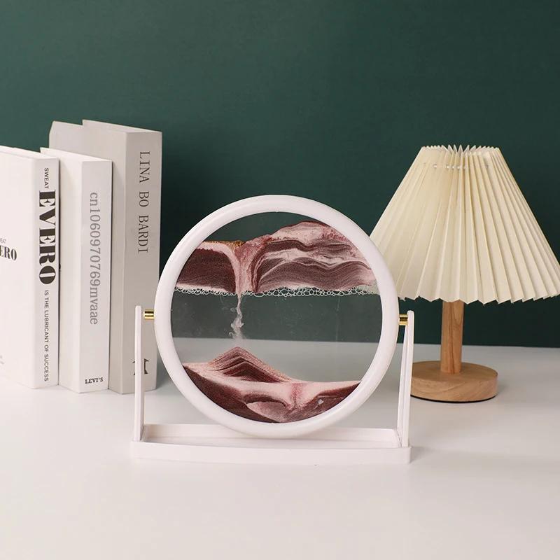 Sandscape Движущаяся песочная картина Круглое стекло 3D Песочные часы с зыбучим песком Вращающаяся рамка с текучим песком Песочная живопись Домашний декор Подарки